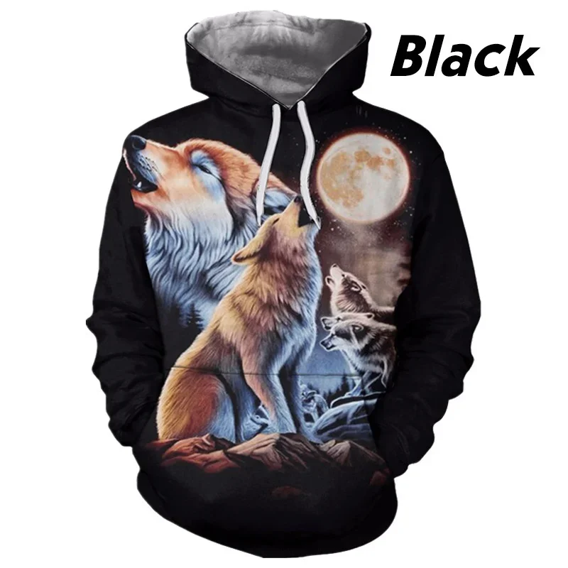 European and American Hot-sale 3D Printed Wolf Hoodie Fashion Long-sleeved Cool Pullover Personality Animal Hoodie Sweatshirt