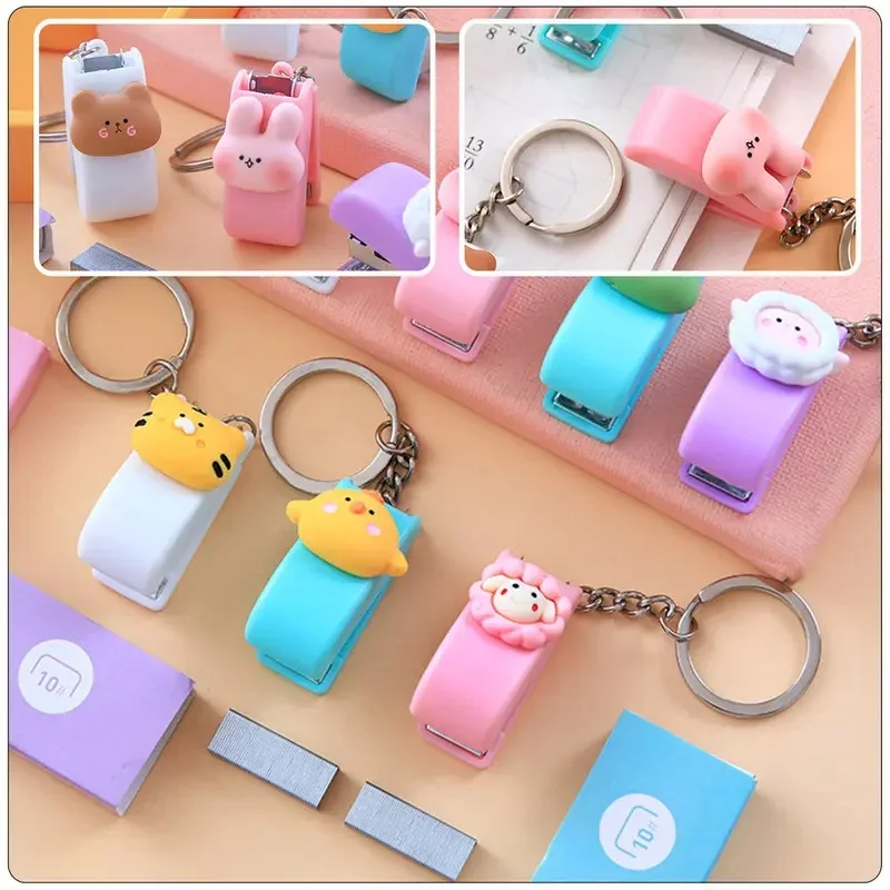Small Handheld Stapler Keychain Mini Portable School Office Supplies Animal Gift Office Supplies Animal Stapler