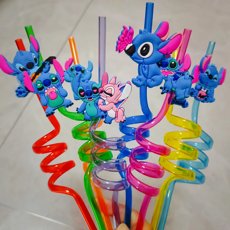 8pcs Anime Disney Stitch Children Reusable Straws Kawaii Stitch Holiday kids Birthday Party Decoration Supplies Christmas Toy