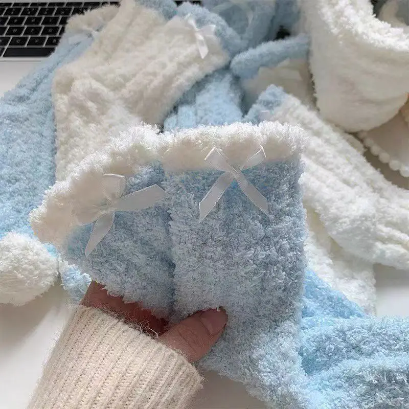 

Зимние коралловые бархатные носки средней длины для женщин, пушистые теплые носки, домашние носки для сна для девочек