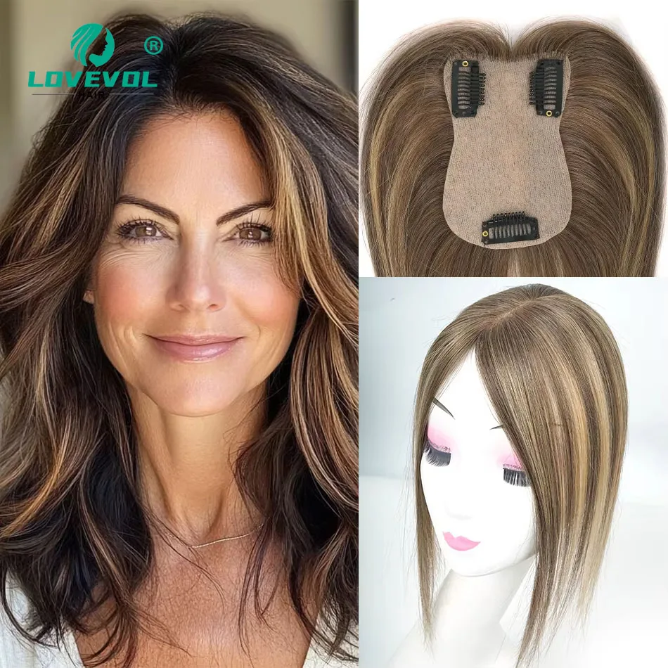 Lovevol 12 Inch 7x11cm Brazilian Human Hair Clip In Topper Machine Made 100% Remy Hair Topper For Thinning Hair Women Hairpieces