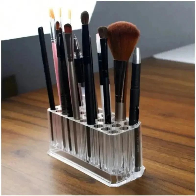 26 فتحة من الأكريليك الشفاف لفرشاة الماكياج، دلو تخزين، قلم تحديد العيون، قلم تخزين الأظافر، تخزين المكتب، صالون عائلي قابل للتطبيق #1