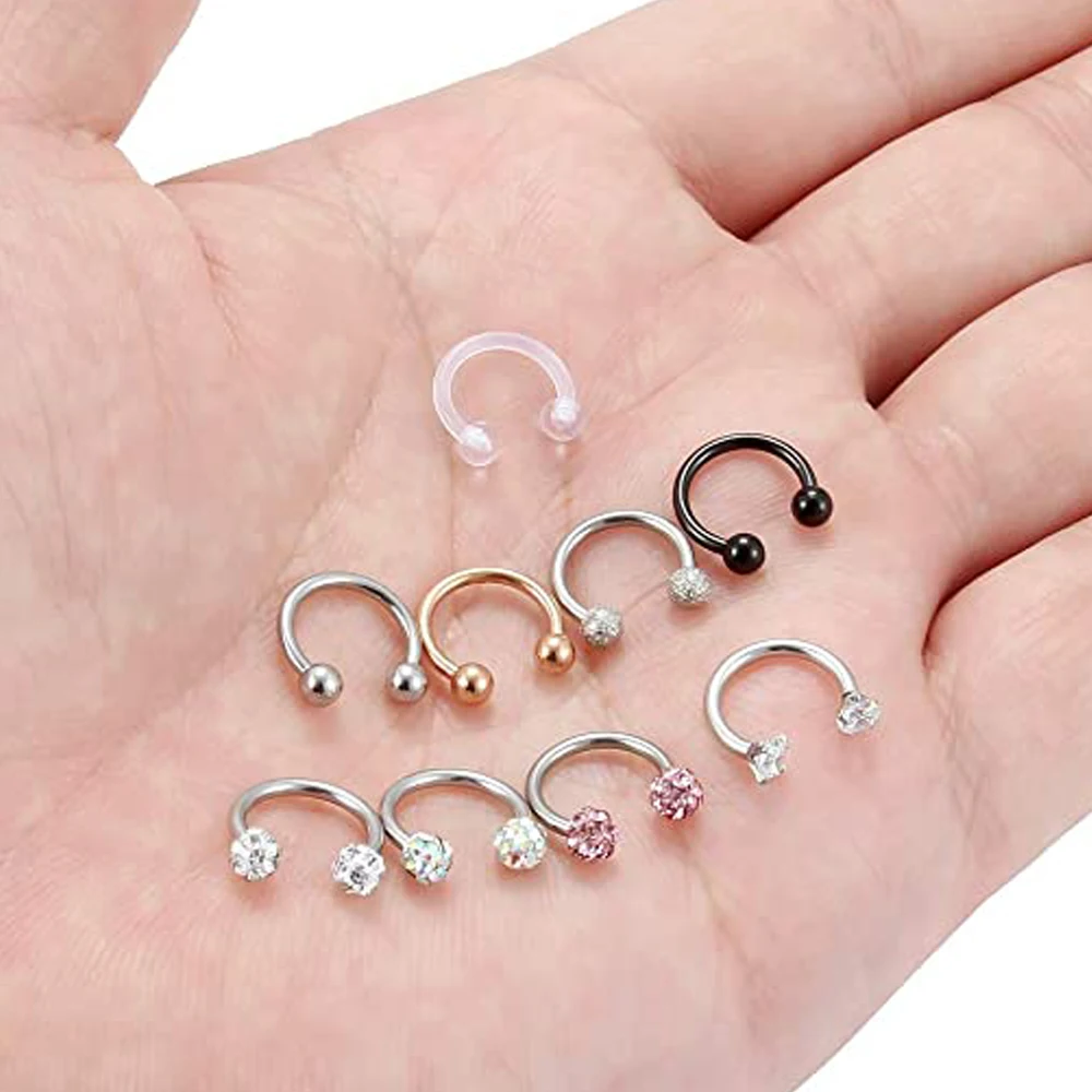 1/9pcs 16g chirurgischer Stahl Lippen reifen Ring Kristall kubischen Hufeisen Lang hantel Tragus Knorpel Ohrring Helix Daith Septum Piercing