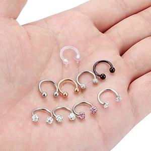 Anel de argola labial de aço cirúrgico ferradura cúbica de cristal, brinco de cartilagem, piercing Daith Septum, Barbell, 16G, 1 9Pcs 8 principais vendas aneis aço cirurgico - №2
