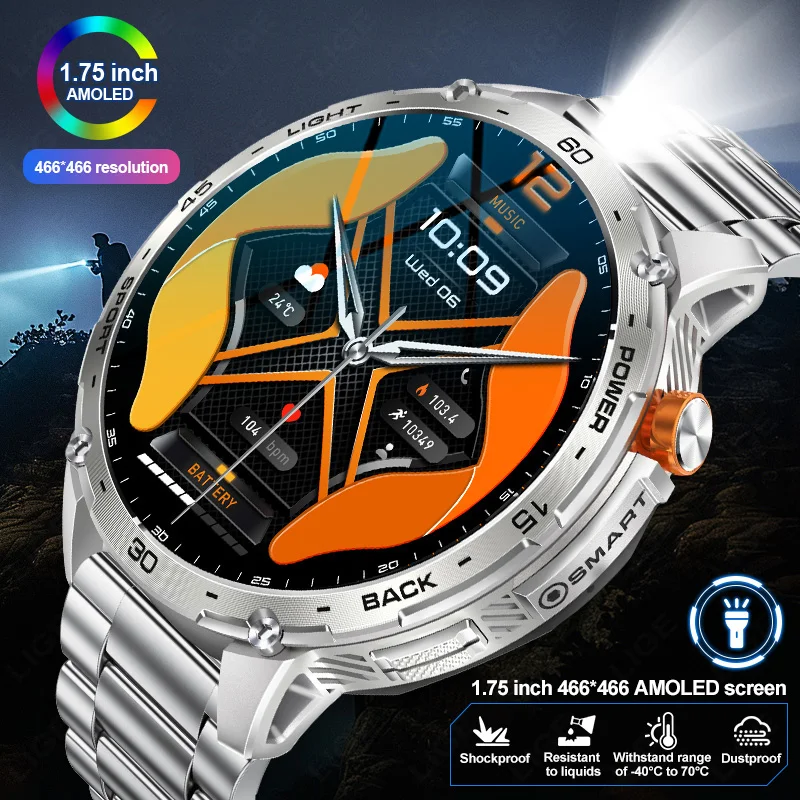 

LIGE New Military Smart Watch Men 730mAh Large Battery Flashlight AMOLED Display 3ATM Waterproof Outdoor Sports Smartwatch Man