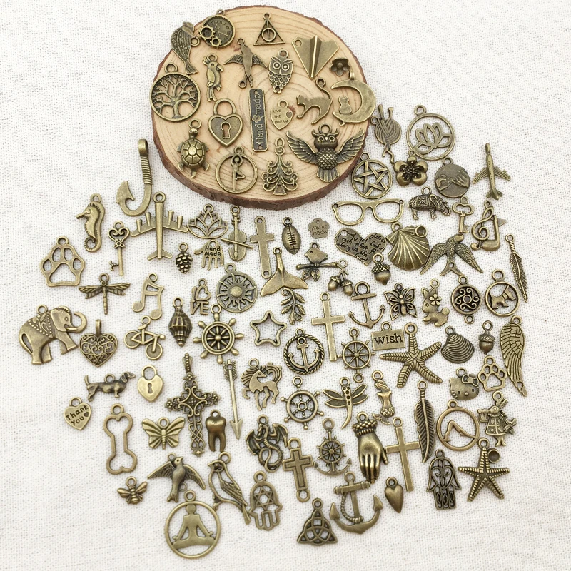 100pcs/lot Zinc Alloy Antique Bronze Vintage Style Mix Charms Pendant for DIY Necklace Bracelet Jewelry Making Findings