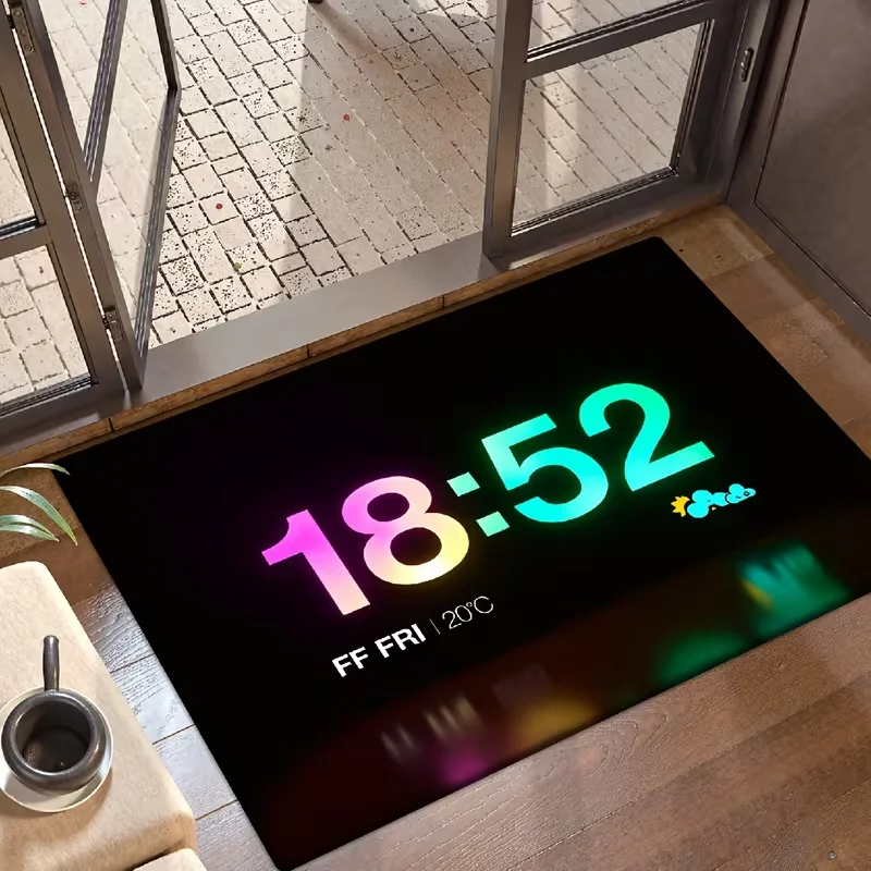 Modern Digital Clock Door Mat with Temperature Function Bedroom Kitchen Bathroom Entrance Home Decoration Mat Design Carpets