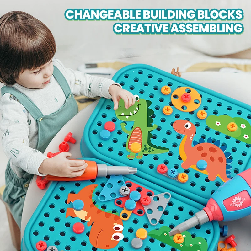 211/351pieces Kids DIY Tool Toys Set Electric Drill Screw Nut 2D/3D Puzzle Career Role Play Toys Pretend Play Gifts for Boys