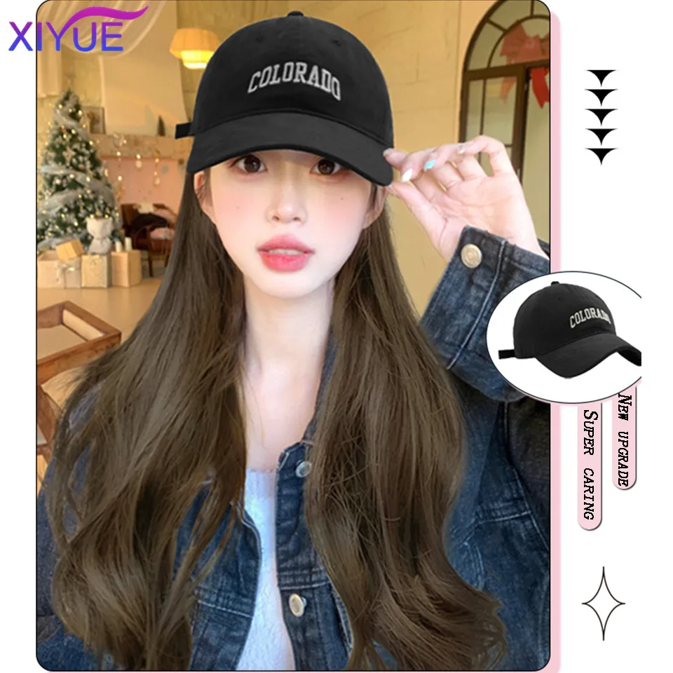 XIYUE gorra de béisbol con peluca y sombrero integrados, pelo largo y rizado, temperamento, reducción de edad, nueva cubierta de cabeza completa,