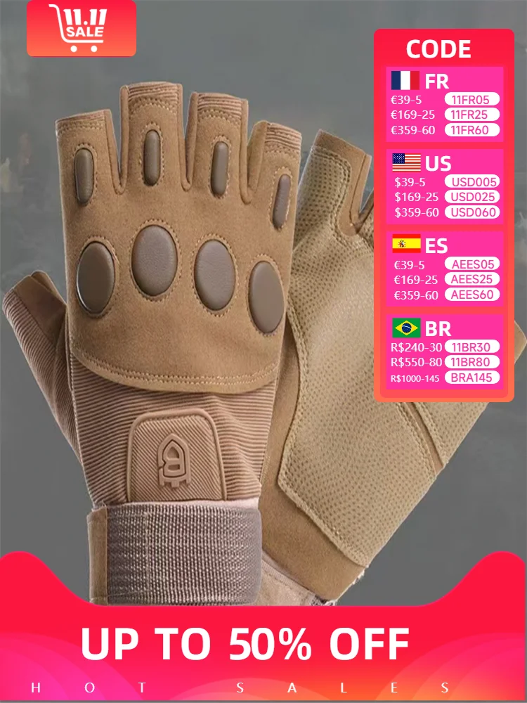 Guantes tácticos medio dedo Paintball Airsoft tiro combate antideslizante hombres bicicleta medio dedo guantes equipo de protección