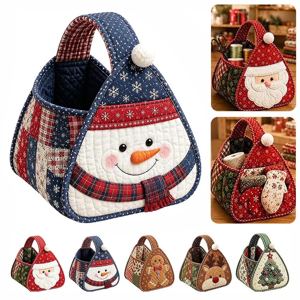 Christmas Characters Quilted Carry Basket Diy Fabric Storage Basket Kit Cute Christmas Characters Holiday Treat Bag For Kids