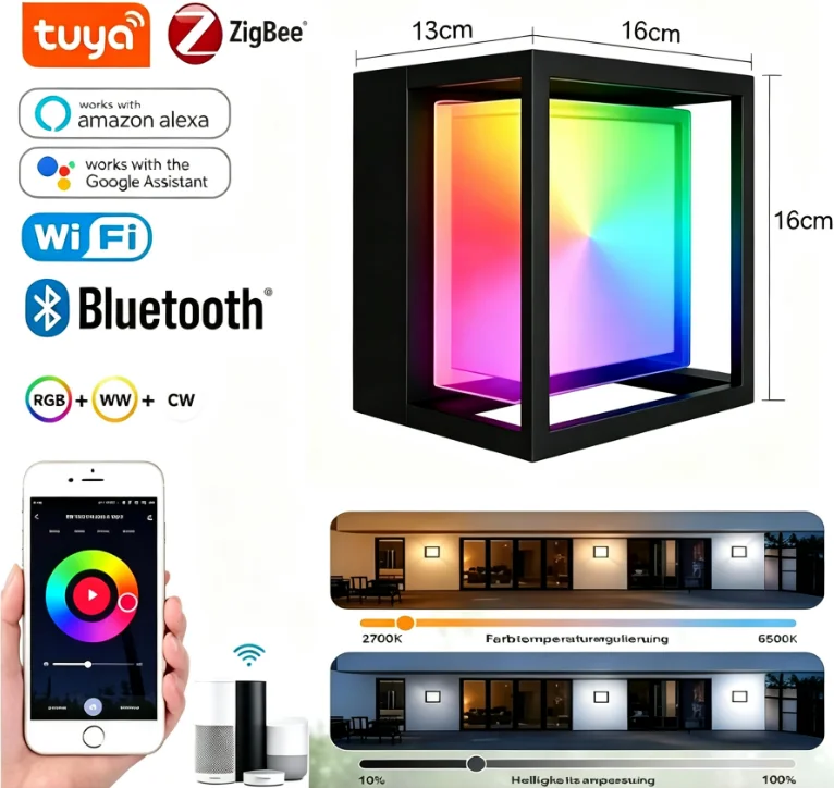 TuyaLámpara de Pared Inteligente WiFi/Zigbee , IP65 Impermeable, Luz Arriba y Abajo LED RGBWWCW Compatible con Alexa y Google