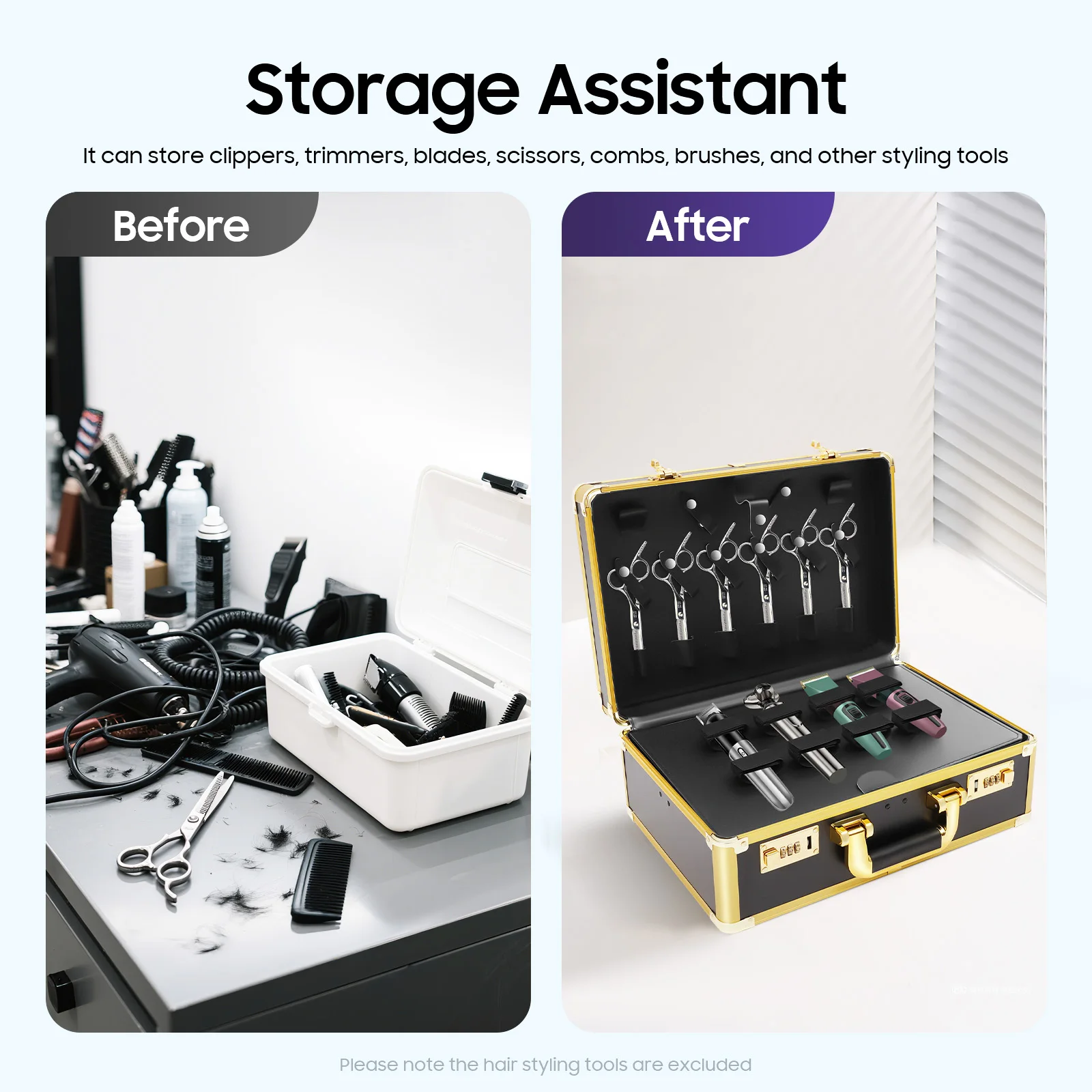 حقيبة أدوات احترافية لمصفف الشعر، منظم مكياج ذهبي مع مرآة، صندوق تخزين مستحضرات التجميل المحمول لأدوات الحلاقة