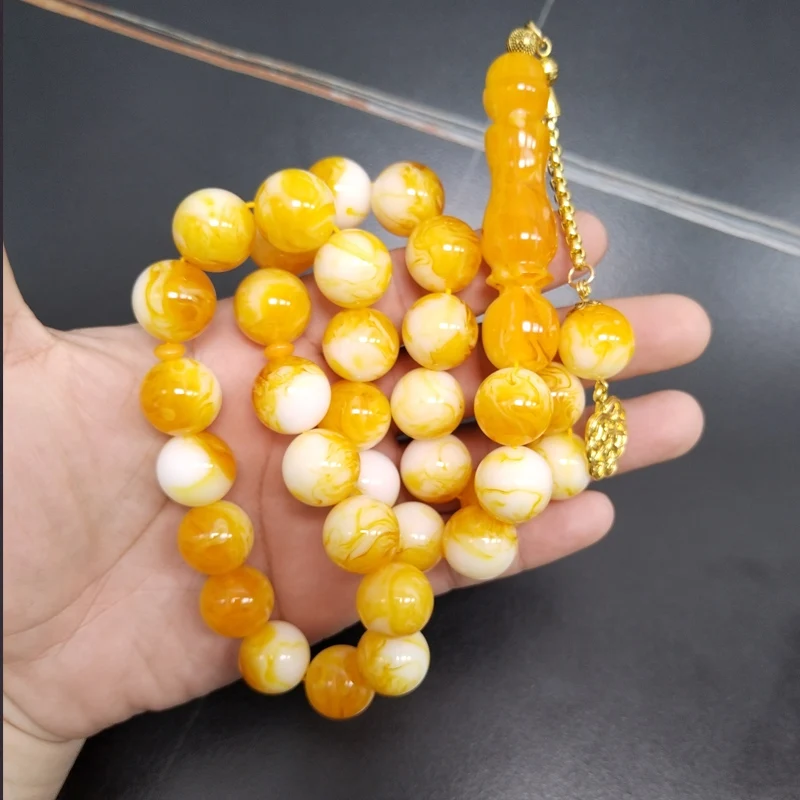 Big beads Tasbih 33 round 16mm yellow resin muslim prayer beads Islamic rosary misbaha turkish bracelet ramadan eid gifts