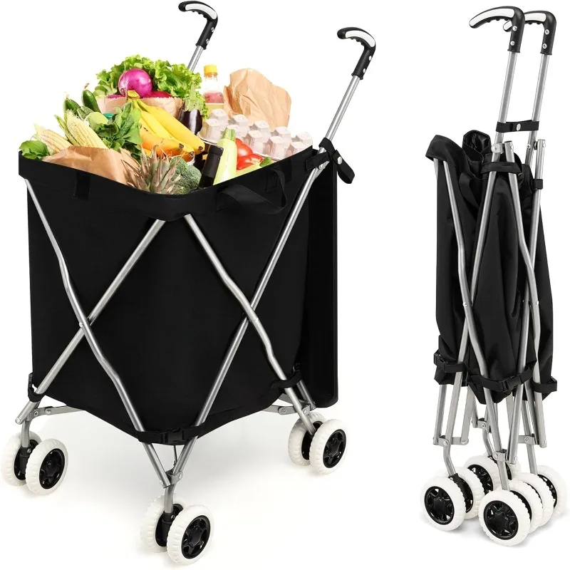 Bed Bath & Beyond Carro de compras plegable con bolsa de lona extraíble resistente al agua, color negro