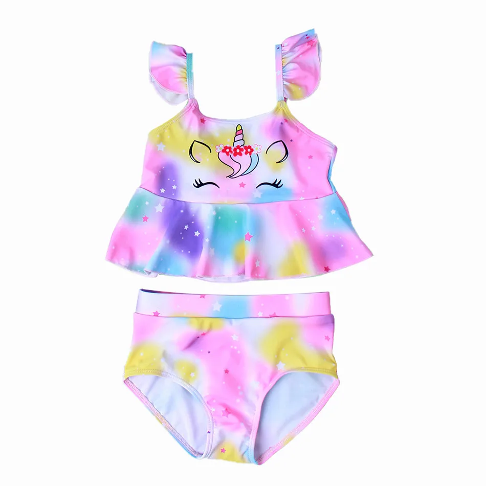 Girls Swimsuit Kids Ruffles Beach Swimwear Baby Birthday Beachwear Children Swimming 2 Piece Set Unicorn Bathing Suit 3-8 Years