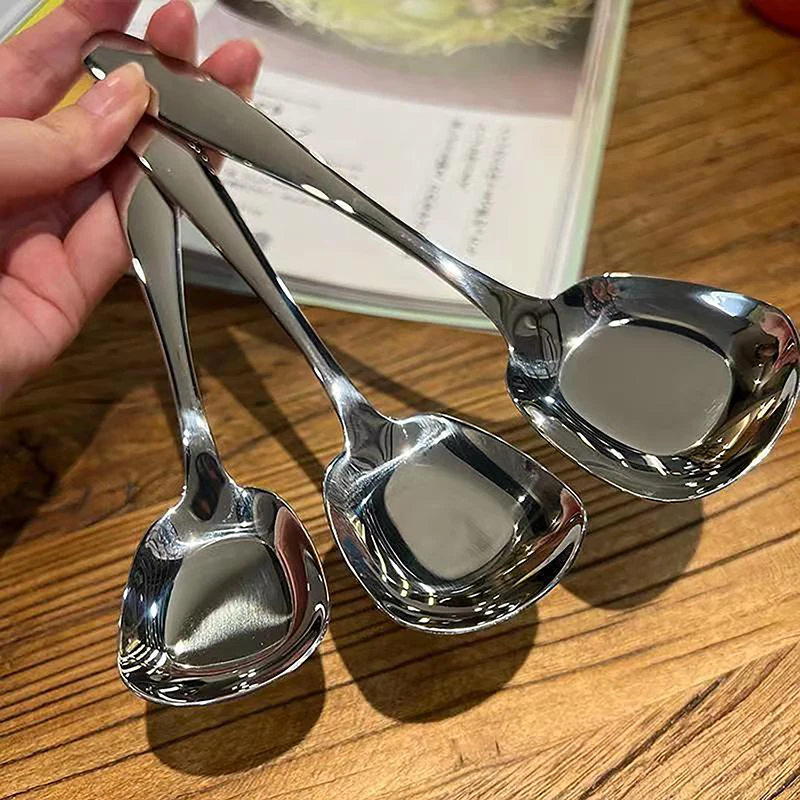 

Silver Stainless Steel Large Square Kitchen Spoon Flat-bottomed Rice Soup Ladle For Dessert Ice Cream Serving Spatula Tableware