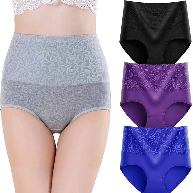 M-5XL Panties for Women High Waist Abdominal Underwear Cotton Seamless Briefs Girl Plus Size Underpant Intimates Female 3Pcs/Lot