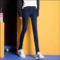 Jeans crayon en coton extensible pour femmes et filles, élastique, grande taille, résilience, perles, décontracté, automne, hiver, nouvelle mode, marque, 600