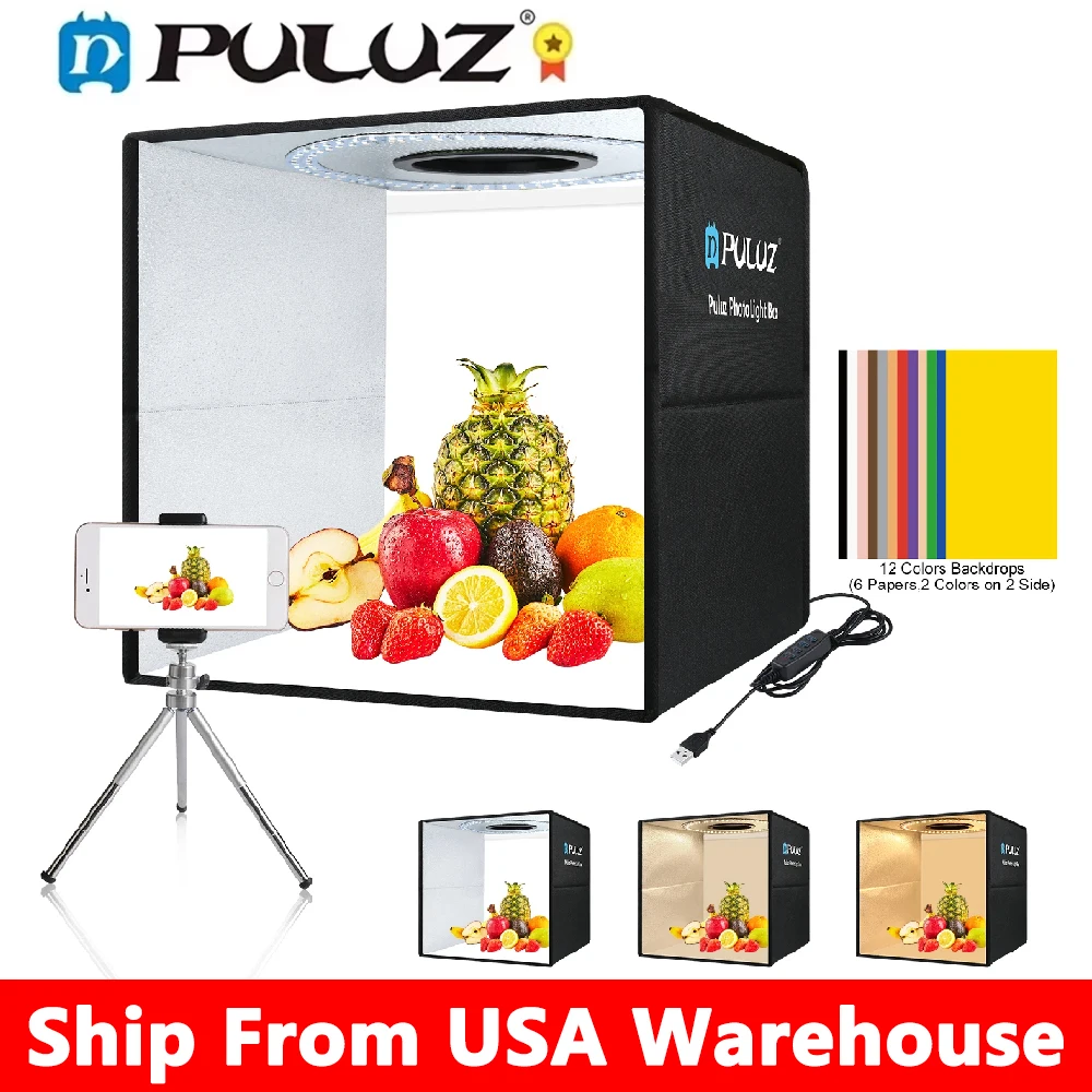 40cm/15.8'' Photo Studio Light Box,Photography Lightbox,Dimmable LED Light Studio Shooting Tent Box Kit With 12 Colors Backdrop