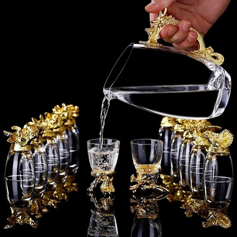 Creative Gold Plated Animal Head Glass Wine Glass Craft Gift Wine Dispenser Vodka Zodiac Wine Glass Set Fine Art Home Decoration