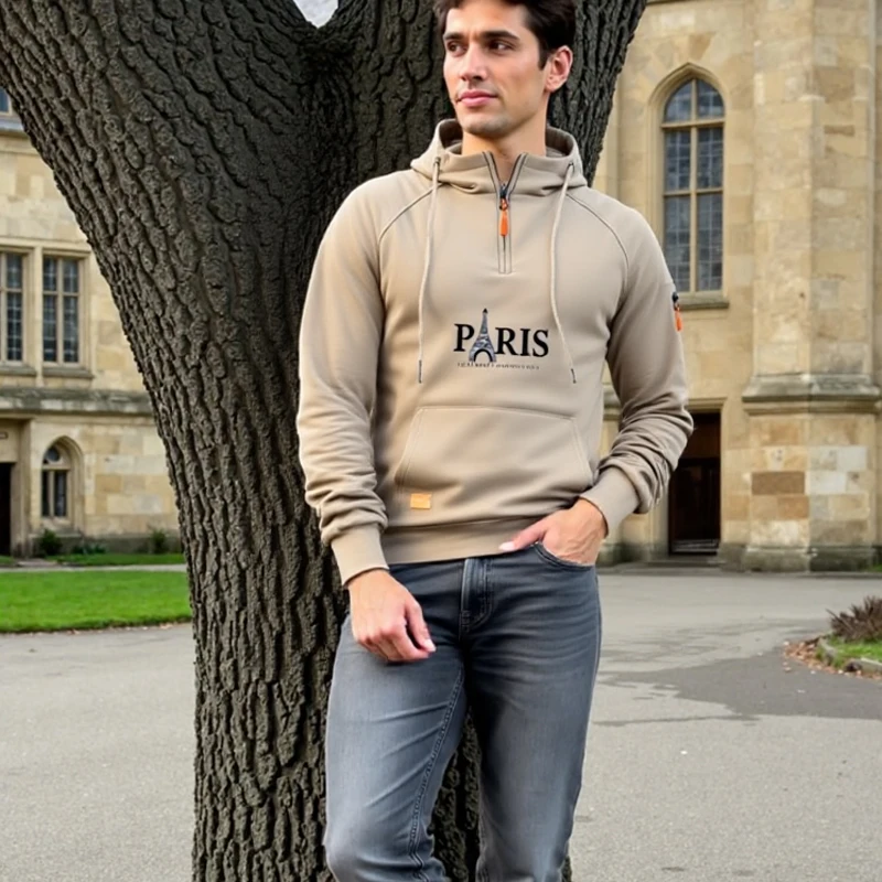 

Men's long-sleeved zippered pocket hoodies, pullovers and hooded sweatshirts, loose-fitting, large-sized men's tops for autumn