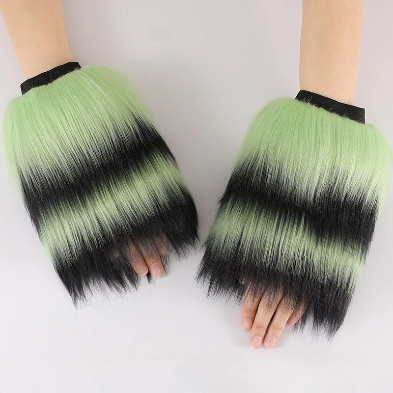 Y2K Spicy Girl Yabi Girl Group Dancing Harajuku Style Gloves Imitation Fur Half Finger Role-playing Party Gloves Accessories