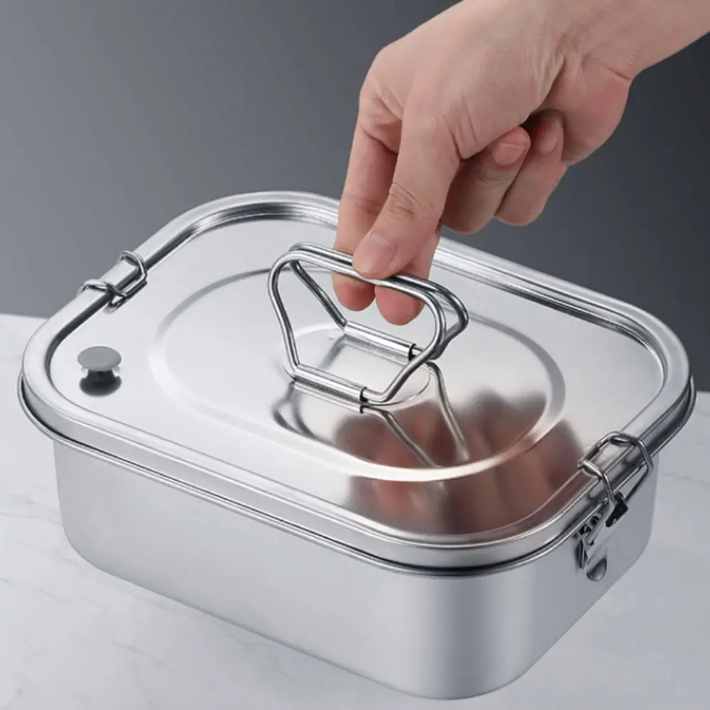 

Ланч-бокс для кемпинга из нержавеющей стали 304, защищенный от проливания ящик для пикника, прямоугольный двухслойный ящик для хранения еды, поездка