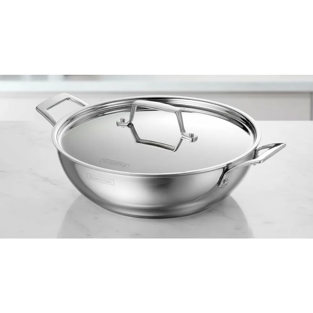 

Premium 4-Quart Stainless Steel Kadai with Lid - Even Heating for Indian Cooking & Deep Frying