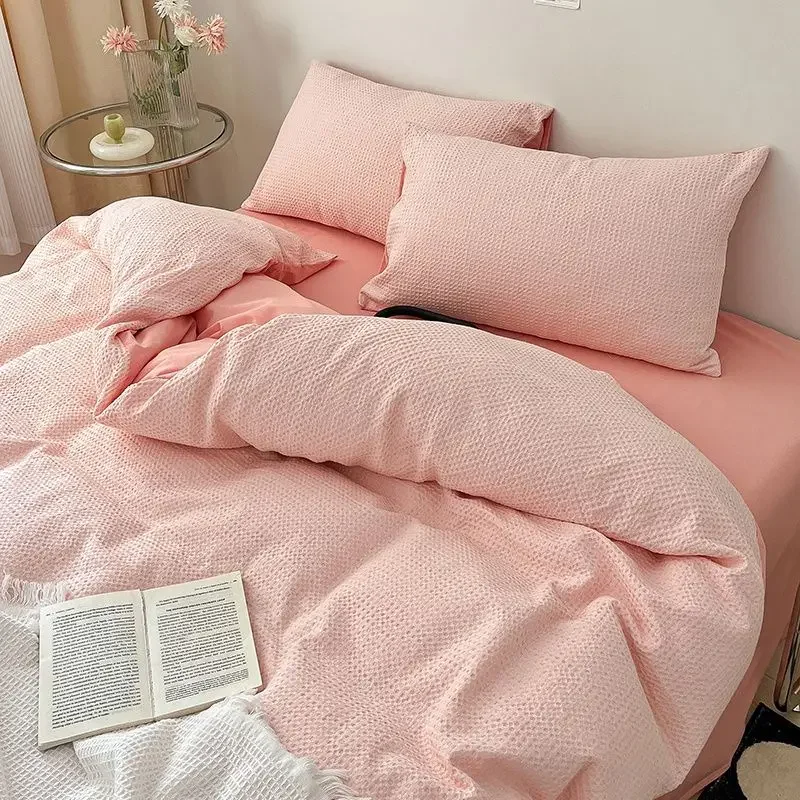 

Ins Style Bedding Set Duvet Cover Wash Cotton Solid Color Waffle Grid Summer Soft Bed Sheet Set Comforter Set Quilt Cover