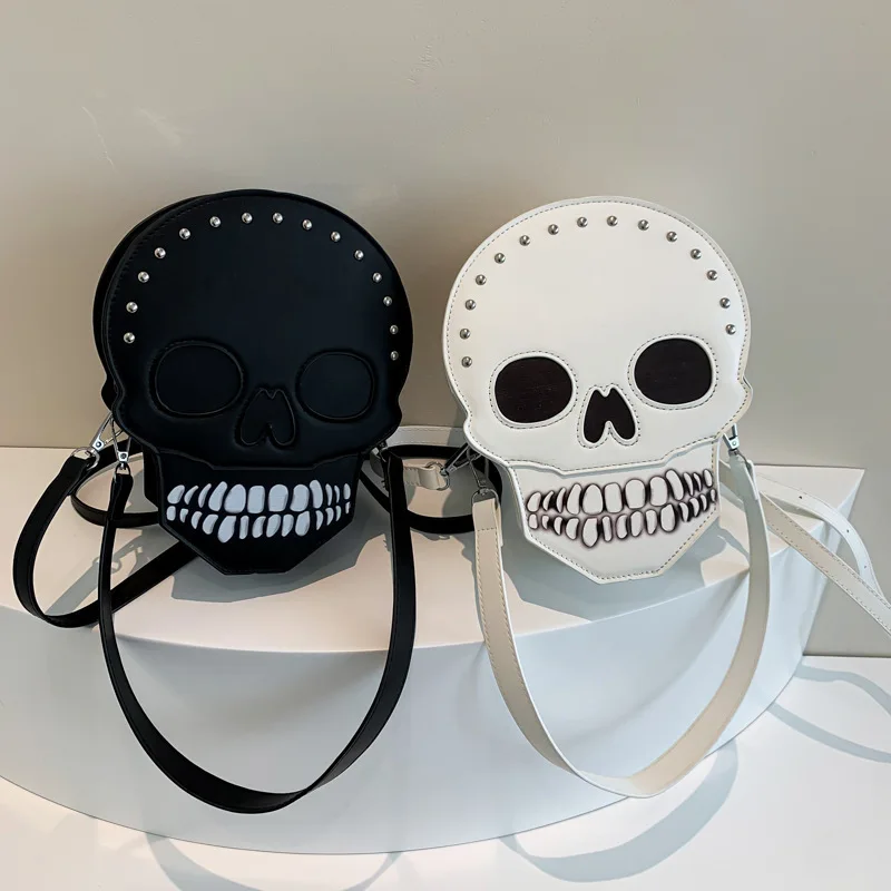 Women's Single Shoulder Bag Personalized Fashion Skull Trendy Cool Crossbody Small Round Versatile Halloween  Handbags For Women