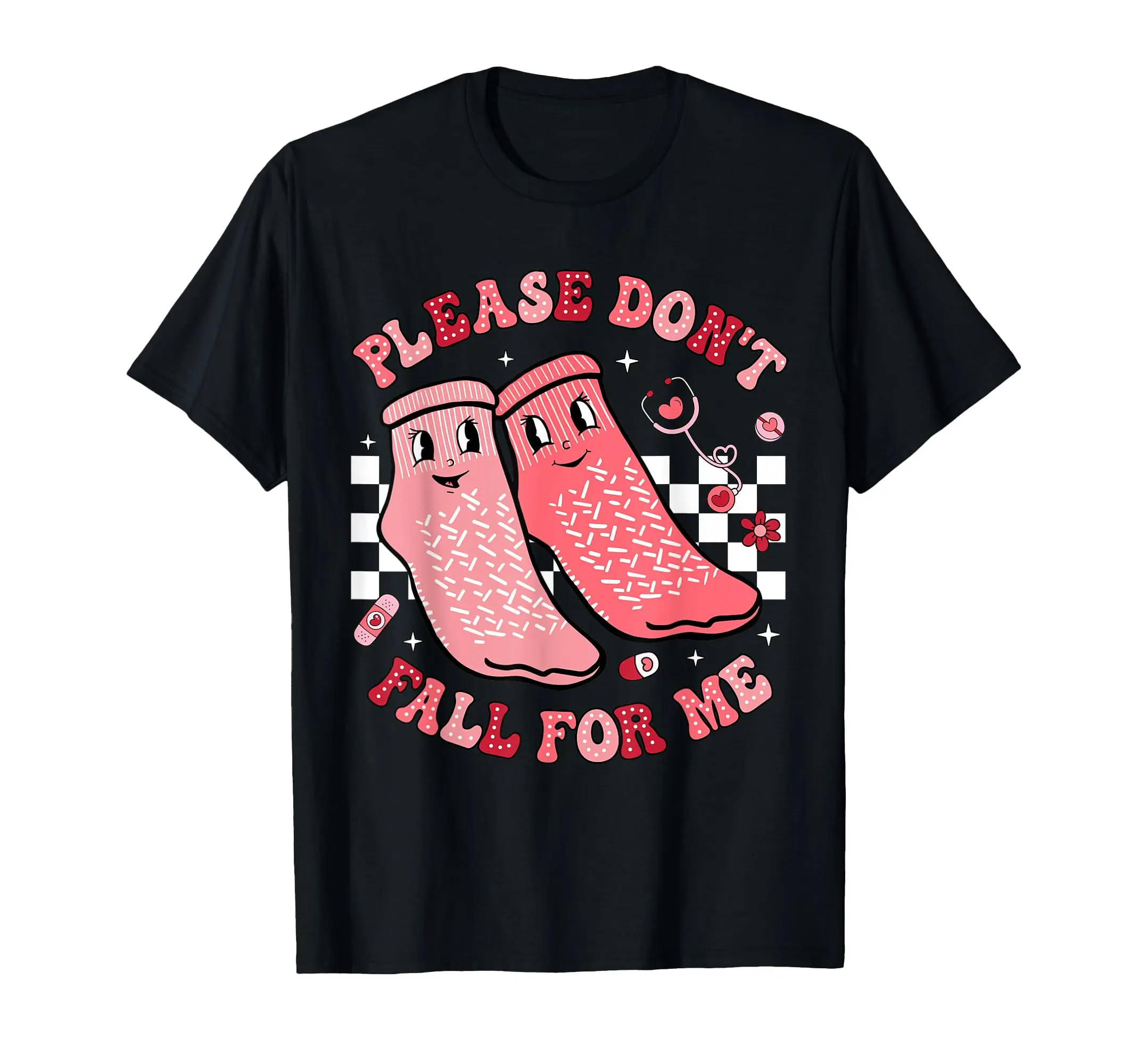 

Funny Nurse Valentine Non Slip Socks Please Don'T Fall For Me Printing T-Shirt Vintage Cotton Shirt