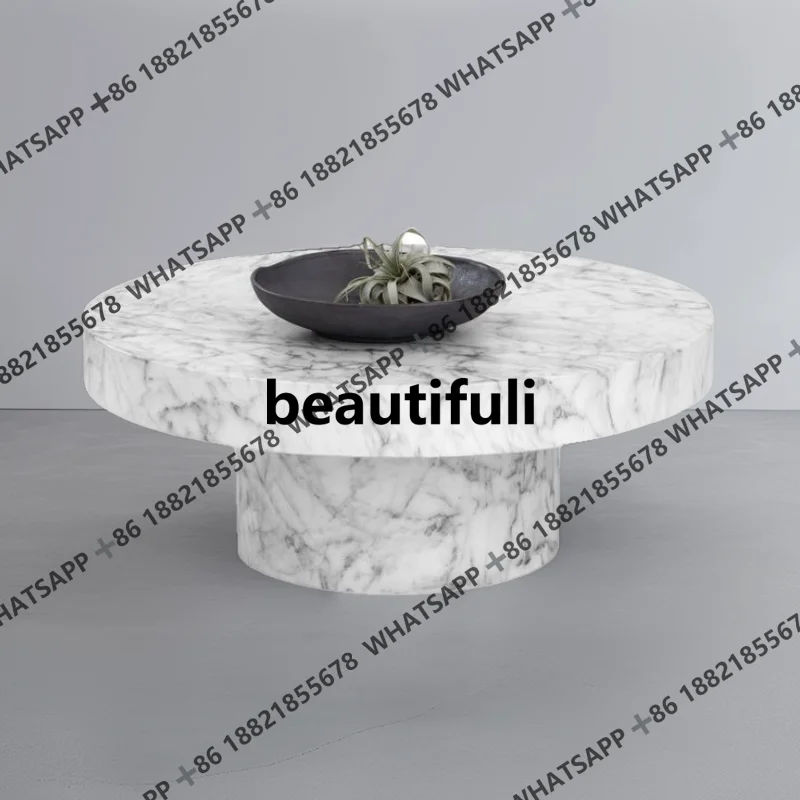 

Nordic natural marble ocean memory round coffee table living room small apartment