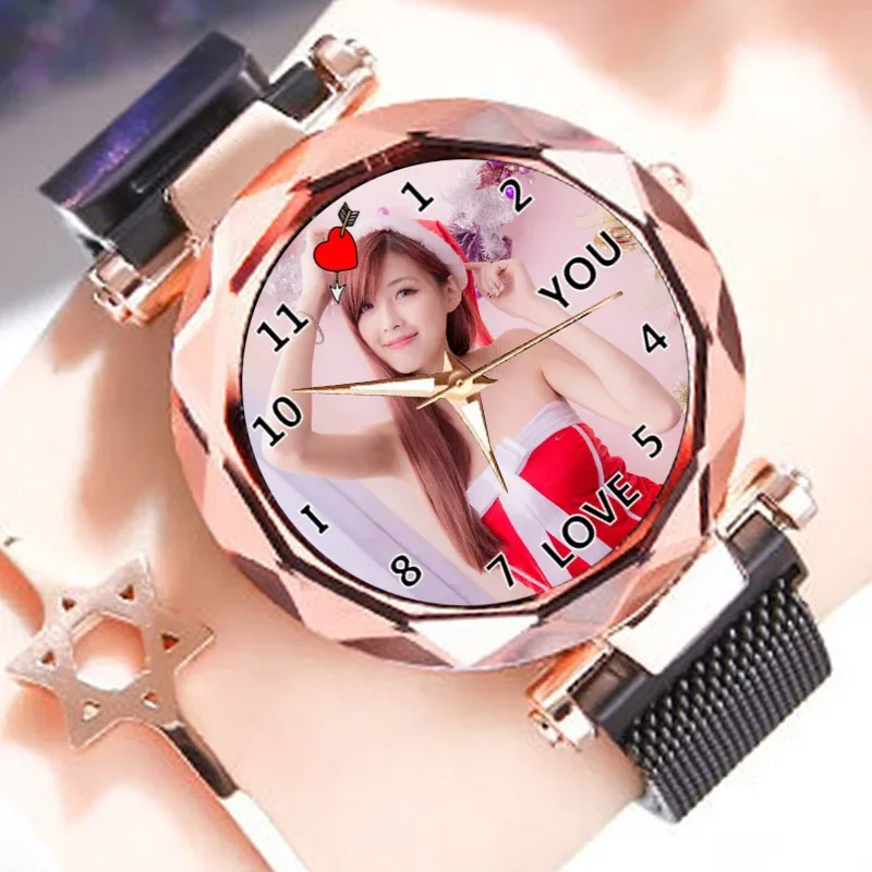 Reloj con foto personalizada para mujer, relojes creativos dorados con logotipo impreso, reloj de pulsera personalizado, regalo de personalidad para niña