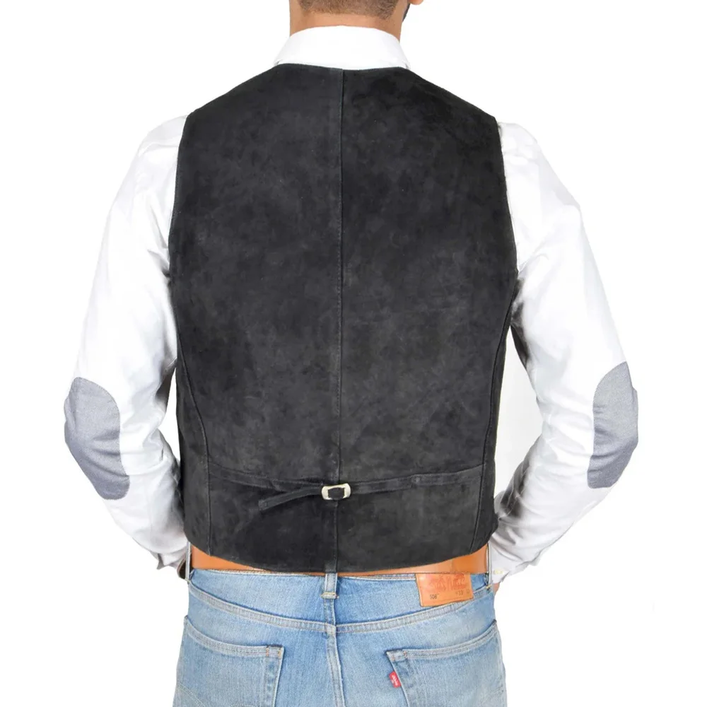 Chaleco de ante de un solo pecho para hombre, con bolsillo cuello en V, chaquetas Retro ajustadas, chaleco informal sólido sin mangas