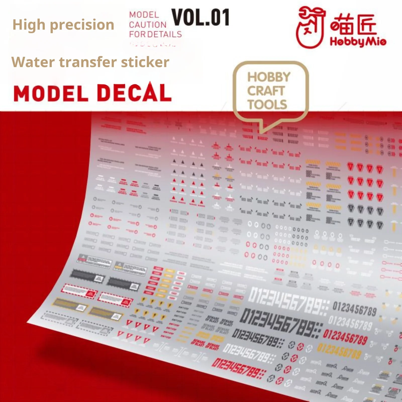 HOBBY MIO VOL1-001~007 High Quality Water Slide Decals Warning Sign for Gundam Scale Sci-Fi Model Making Tools Hobby DIY Tools