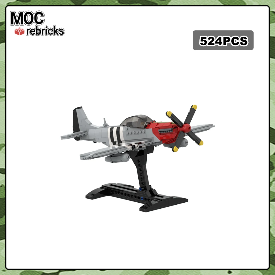 

MOC WW2 Military Series P-51 Mustang Fighter Building Block Assembly Model Set DIY aircraft Bricks Toys Kids Birthday Gifts