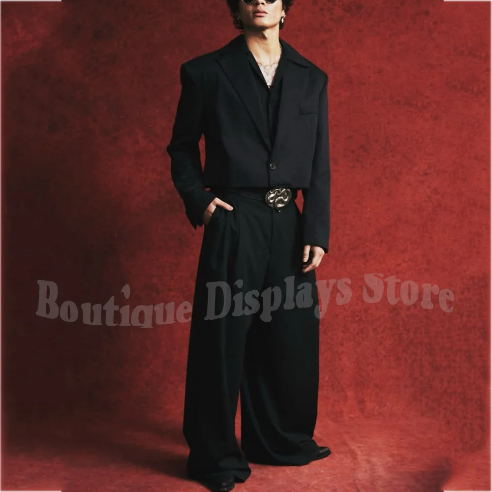 

New Fashion Peaked Lapel Suit For Men Regular Fitted Single Button Blazer Set Loose Casual Daily Social Party Male Clothing