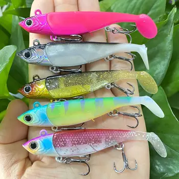 Esca morbida artificiale con testa jig 22g 38g Jigging richiamo morbido gomma pesca esche per basso esche da nuoto con coda a T Jigging Lure