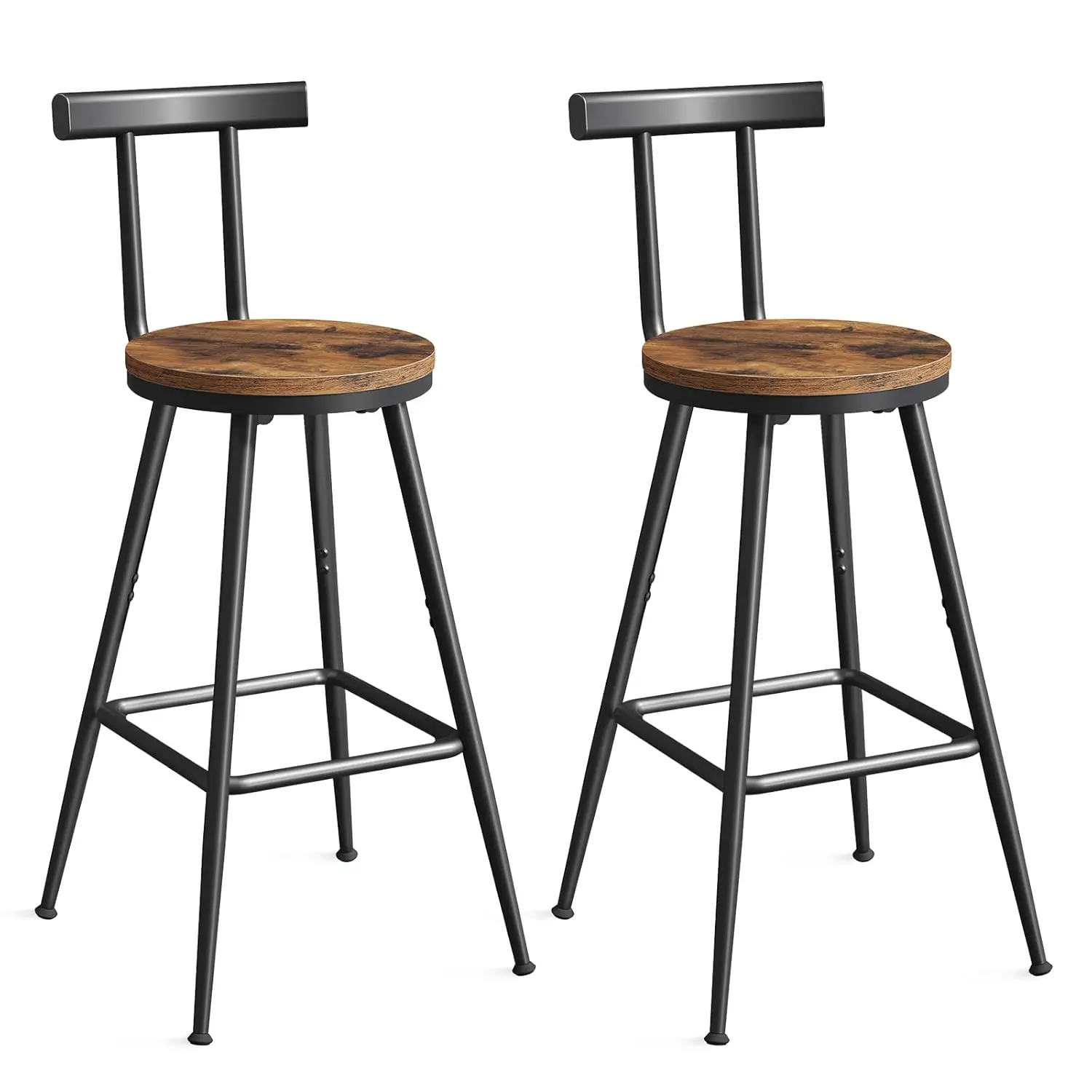 

Bar Stools, Set of 2 Bar Chairs with Backrest and Footrest, 26" Tall Counter Stools, Metal Frame, Adjustable Feet,, Customized