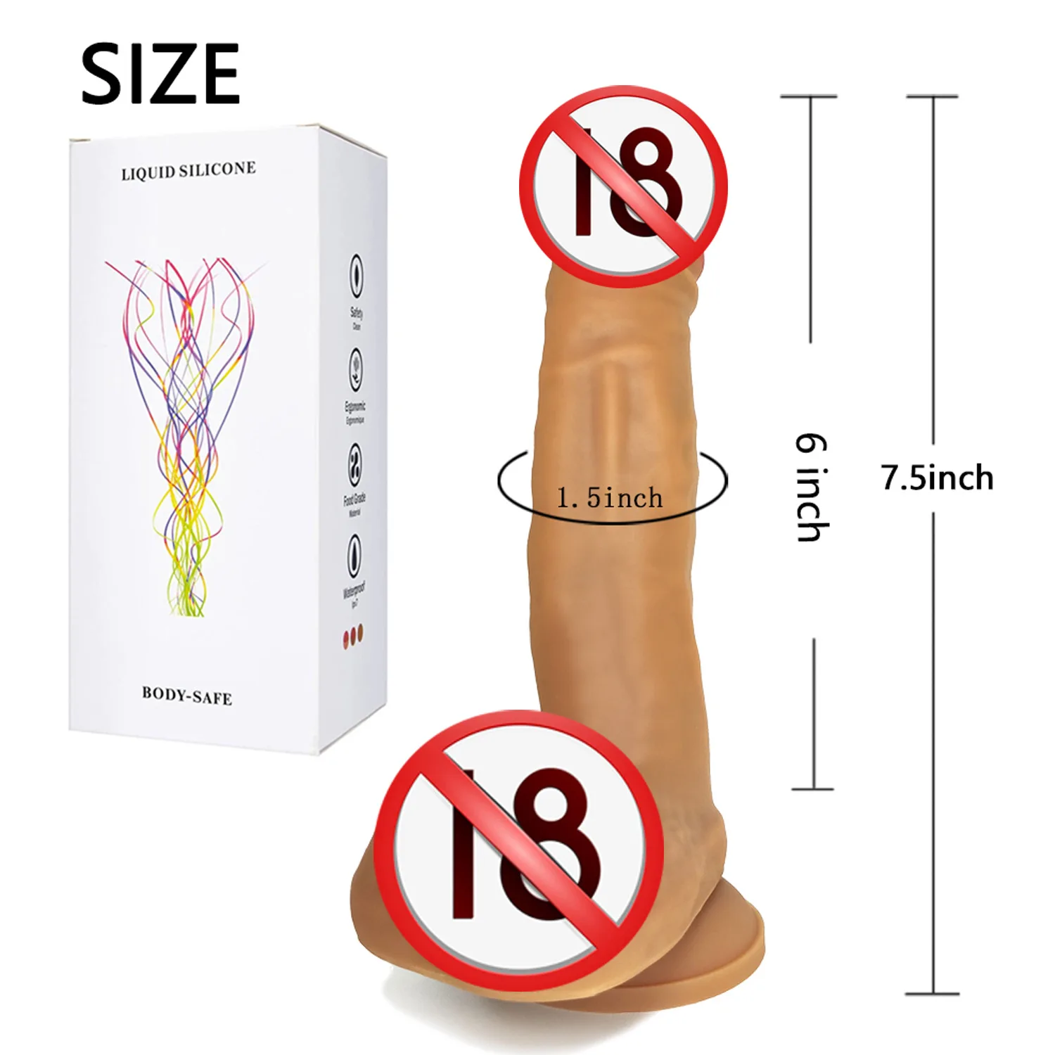 Dildo silikon realistis 7.5 inci, Dildo silikon realistis, bahan aman badan, cangkir hisap kuat Ultra lembut, mainan seks Dildo Anal tebal