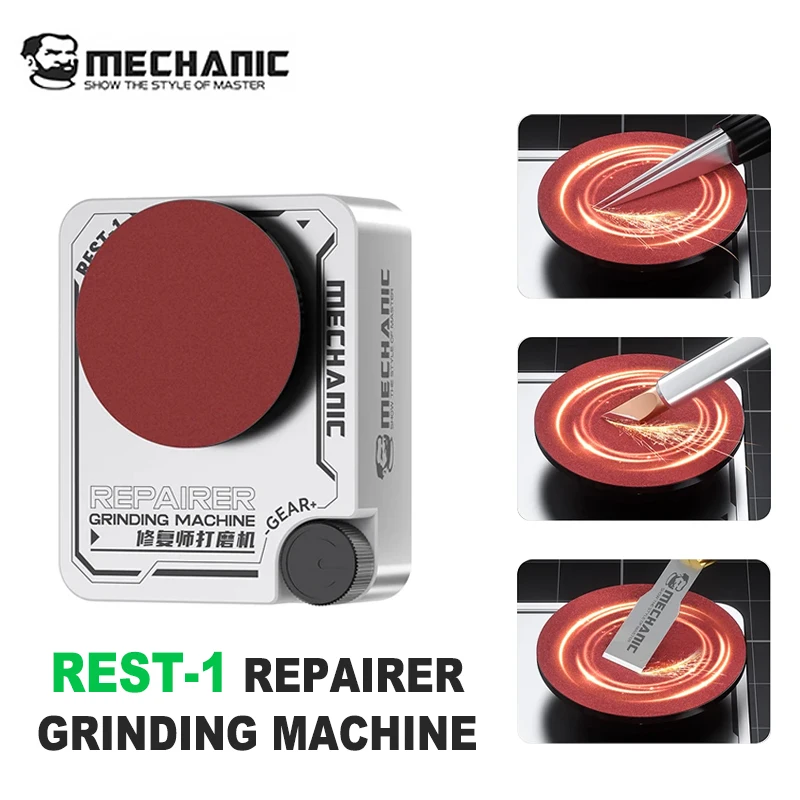 MECHANIC REST-1 Grinding Machine 1500mAh Type C with Sandpaper for Tweezers Soldering Iron Tip Scraper Blade Polish Repair Tool