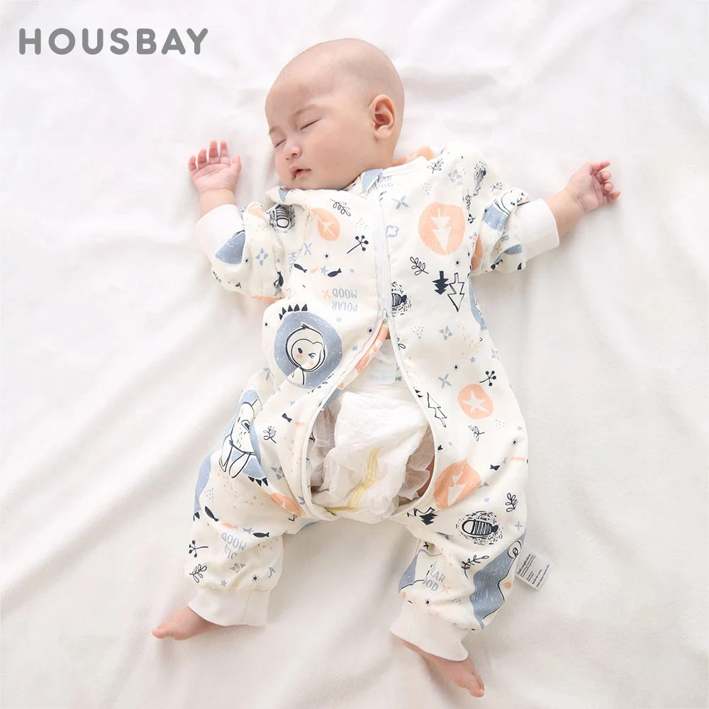 Baby Sleeping Bag For Newborns Baby Diaper Changing Gauze Sleep Bag Removable Sleeves Cartoon Printed Children'S Sleepsacks