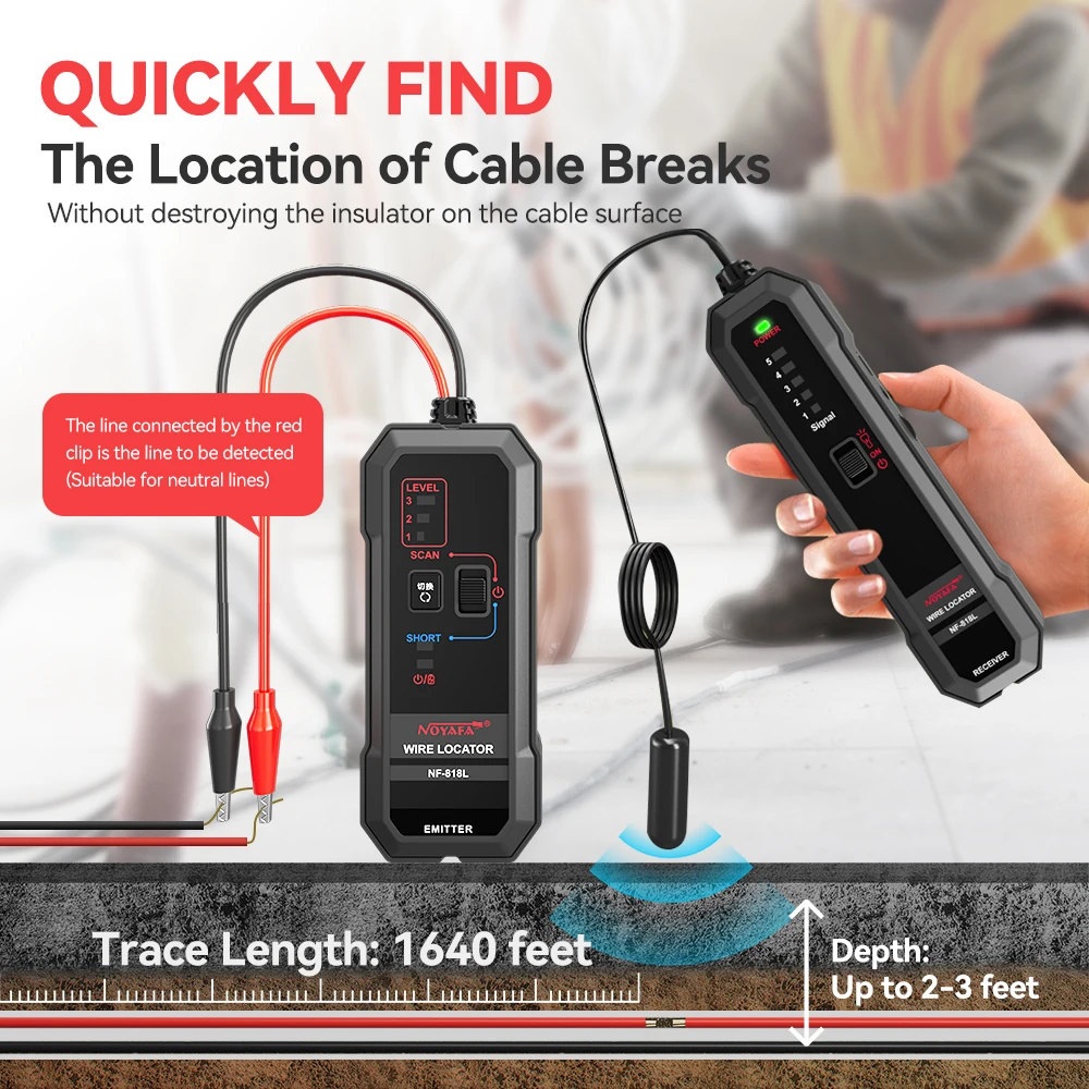 Noyafa NF-818L Cable Locator Detector Underground Network Cable Tracker with Anti-Interference Technology Fault Identification