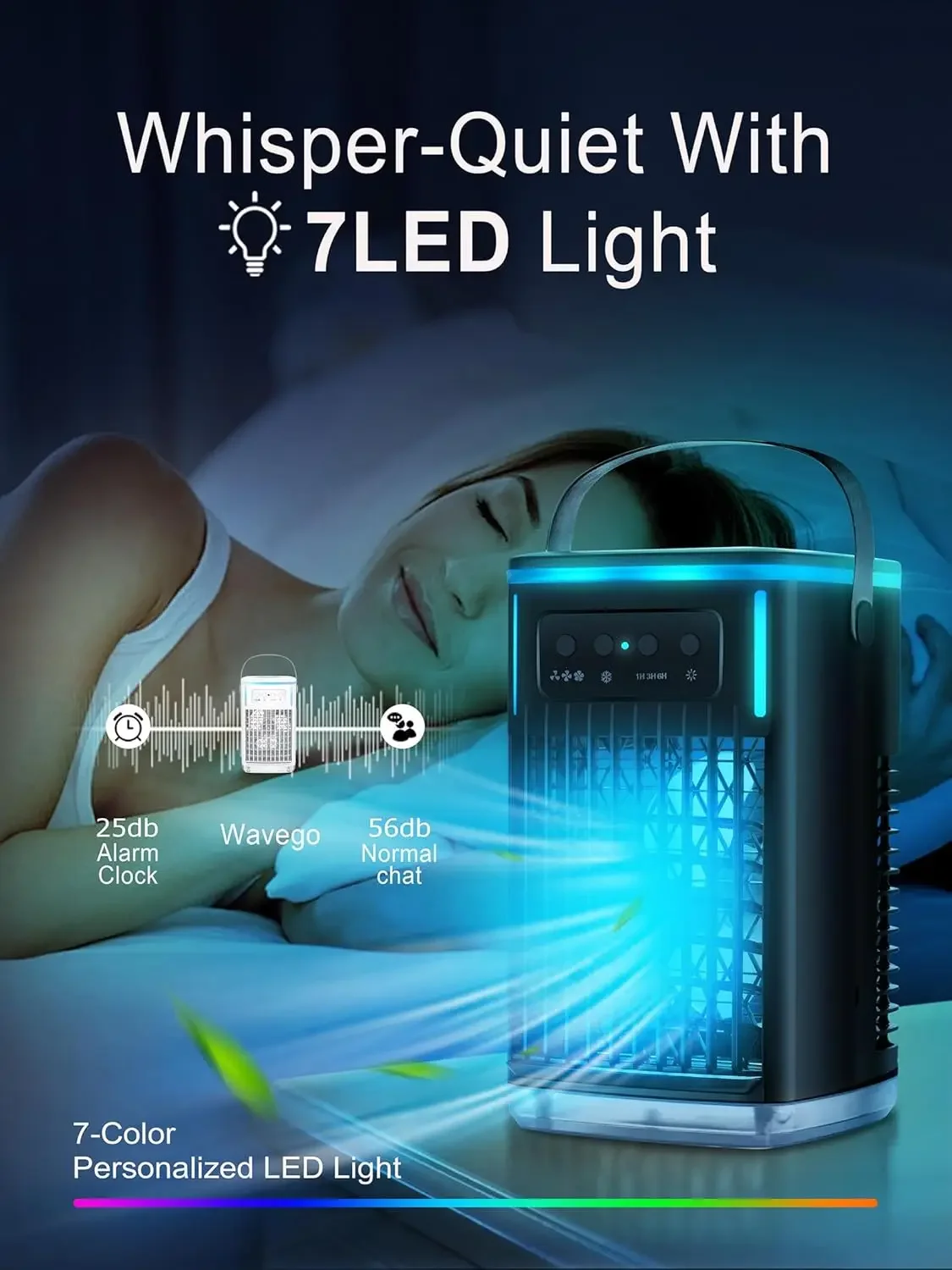 Mini aire acondicionado evaporativo Personal de 3 velocidades con tanque de 1500ml, temporizador de 1-6H, Enfriador de aire frío y ventilador