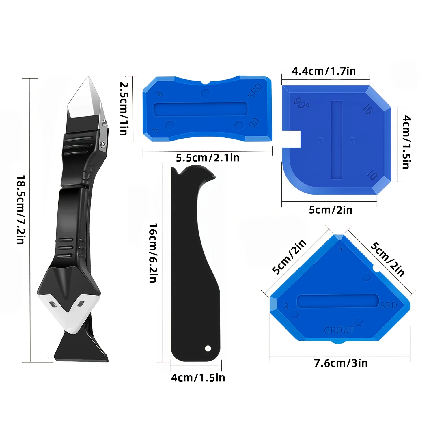 Silicone Caulking Tool Kit, 3 in 1 Silicone Caulking Tools(Stainless Steelhead), Grout Scraper, Reuse and Replace 5 Silicone Pad