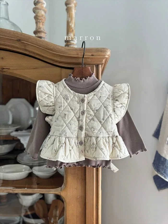 2024 Autumn New Baby Girl Sleeveless Floral Vest Cotton Infant Toddler Casual Lace Coat Girls Thick Warm Princess Clothes