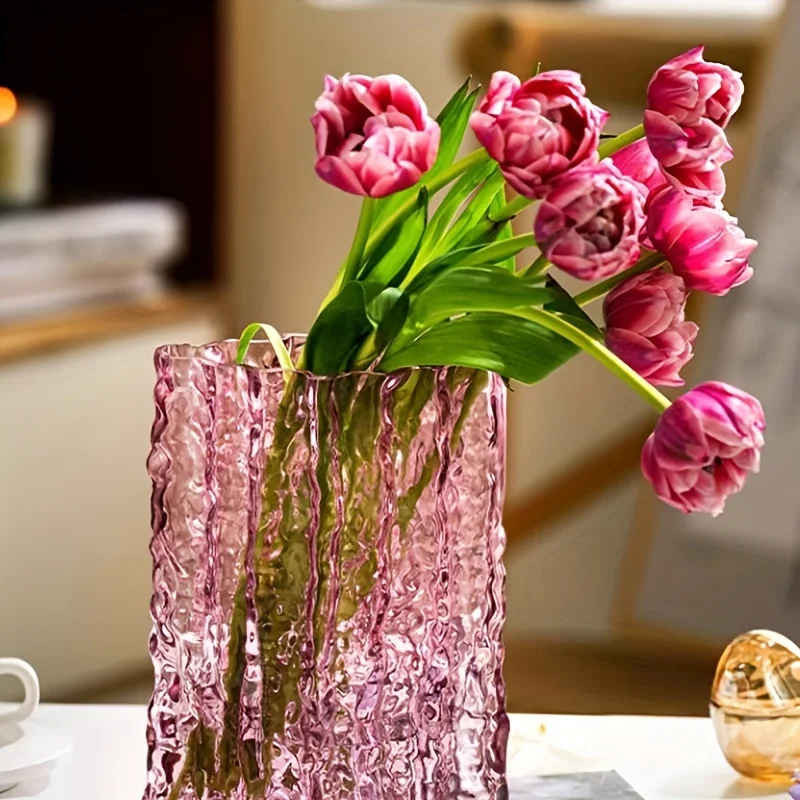 1pc vase decoration living room flower arrangement glass transparent glacier light luxury high-end sense water cultivation ins l