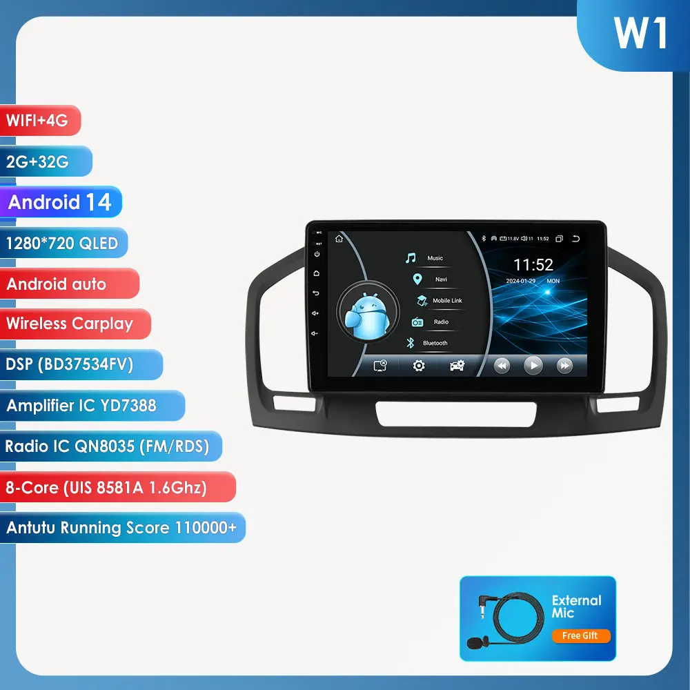 9Inch 7862 Qled Scherm 2din Android Auto Radio Multimedia Video Speler Voor Buick Regal 1 Opel Insignia Gps Navi Carplay 4G Rds Bt