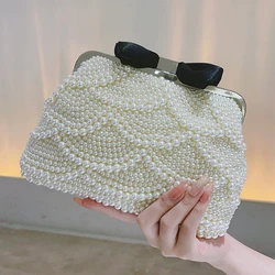 Mini elegante borsa con perline di perle, pochette da pranzo alla moda, borsa da banchetto classica da donna per il ballo di fine anno della festa nuziale